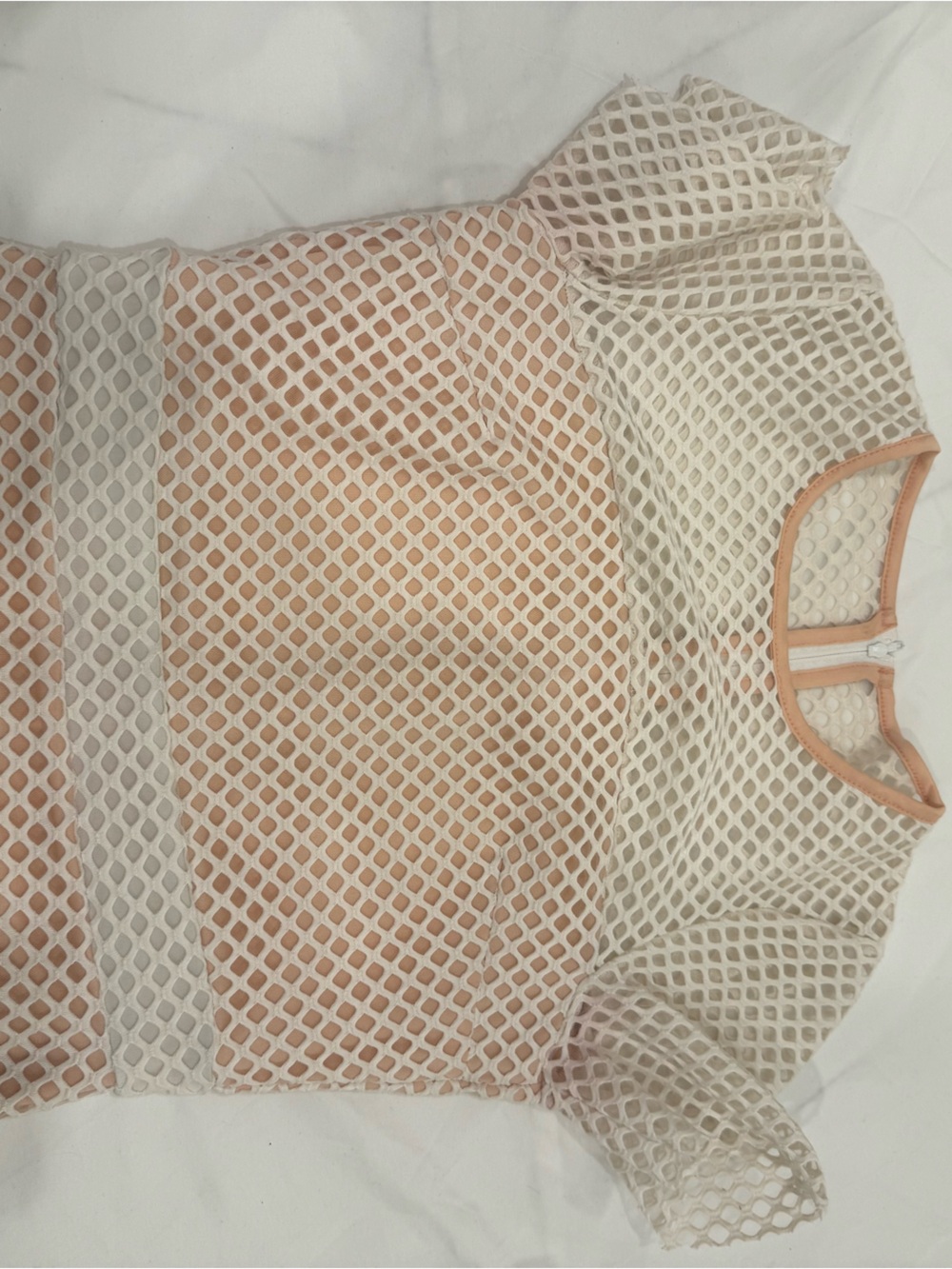 ASOS White Grid Mesh Ruffle Mini Dress US 4 Peach Lining Fairy Boho Graduation - Picture 6 of 9